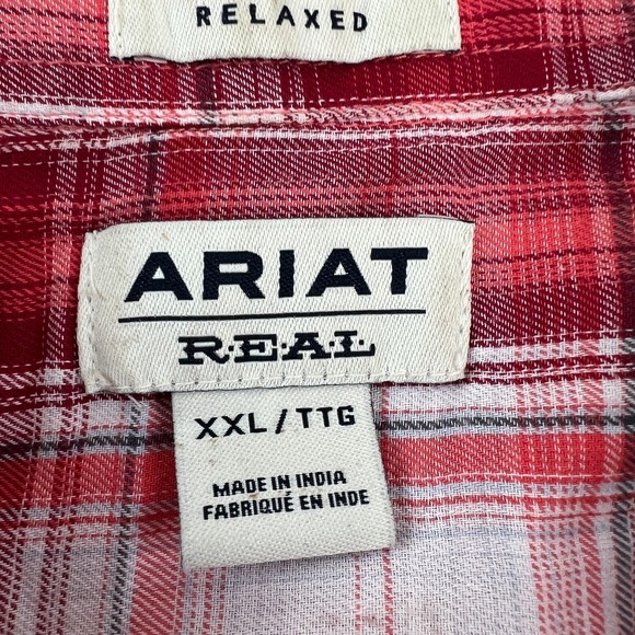 ARIAT Red White Real Long Sleeve Plaid Western Shirt XXL - Picture 2 of 16